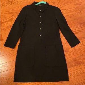 Theory Snap Front Three Quarter Sleeve Black Dress